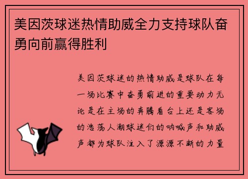 美因茨球迷热情助威全力支持球队奋勇向前赢得胜利