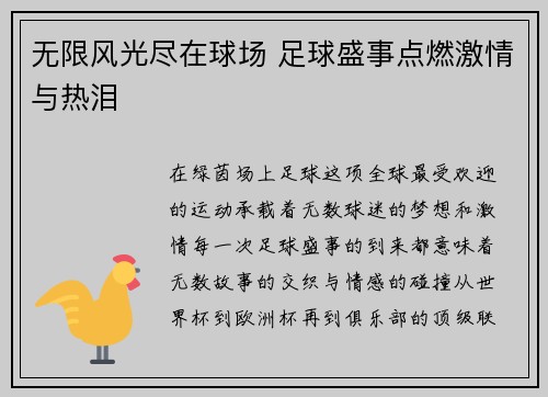 无限风光尽在球场 足球盛事点燃激情与热泪